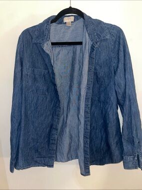 LOFT Denim Button-Down Shirt in Blue